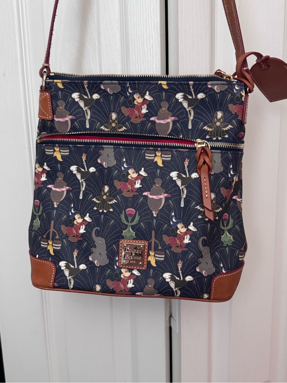 Dooney & Bourke Disney Navy Mickey Sorcerer Crossbody with Brown Trim